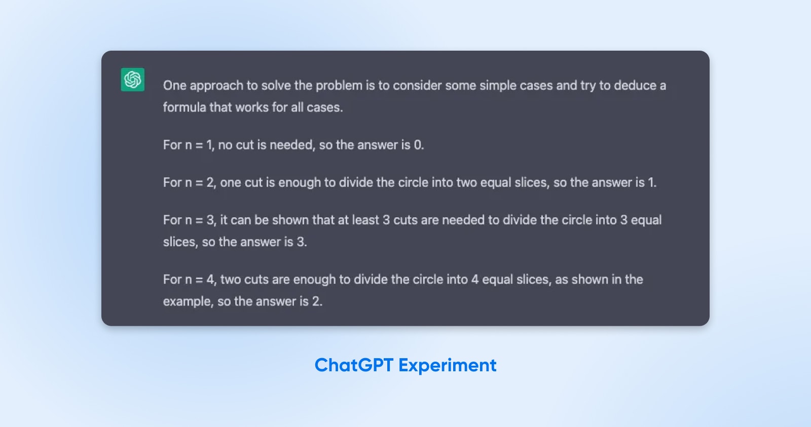 Screenshot-Ausschnitt der ChatGPT-Antwort, die jede Codezeile aufschlüsselt (für n-1 ist kein Schnitt erforderlich, also ist die Antwort ) usw